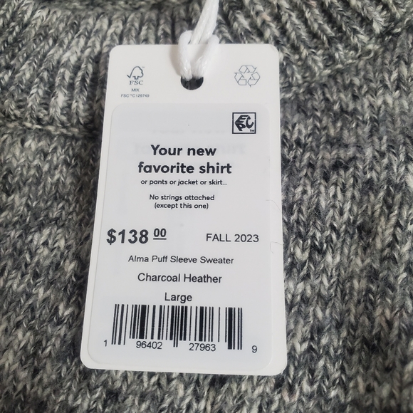 Marine Layer Women's Large Charcoal Heather Alma Puff Sleeve Sweater NWT - Picture 3 of 4